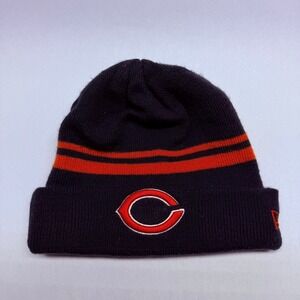 New Era Chicago Bears NFL Navy Blue Orange Striped Cuffed Knit Beanie Hat